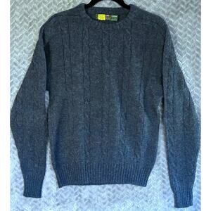 Vintage Hill & Archer Wool Cableknit -L Sweater Blue 90s Knit Chunky Made in USA
